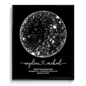 Custom Star Map Print or Canvas (9 Designs, Multiple Sizes), Personalized Constellation Map, Night Sky by date Wall Art, Unique Gift - Special Occasion, Wedding, Anniversary, Valentines Day)