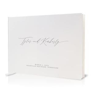 MUUJEE Personalized Guestbook in Eggshell - Premium Custom Modern Guest Book for Wedding Reception, Birthday Party or Events w/Bookmark Blank Pages for Signing 11.5 x 8.5 inches