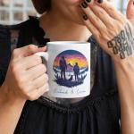 Personalized Couple Adventure White Cup, Custom Name Outdoor Enthusiasts Coffee Mug 11oz, Customized Hiking Themed Ceramic Mug For Couple, Gift For Hiking Lover On Birthday Christmas