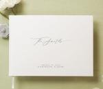 MUUJEE Personalized Guestbook in Eggshell - Premium Custom Modern Guest Book for Wedding Reception, Birthday Party or Events w/Bookmark Blank Pages for Signing 11.5 x 8.5 inches