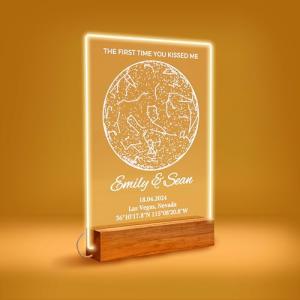 Personalized Star Map Plaque with Stand – Custom Night Sky for Anniversary, Wedding, Birthday – Unique Romantic Gift for Couples, Acrylic Keepsake with Date & Location, Valentines Day