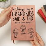 Things My Grandkids Said & Did - Personalized Leather Journal, Personalized Grandma Granddad Life Journal, Custom Grandkid Name Notebook, Grandparent Story Book,Mothers Day Gift Grandpa Memory Journal