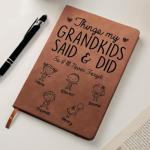 Things My Grandkids Said & Did - Personalized Leather Journal, Personalized Grandma Granddad Life Journal, Custom Grandkid Name Notebook, Grandparent Story Book,Mothers Day Gift Grandpa Memory Journal