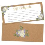 Blank Gift Certificates, 25 Floral Kraft Gift Certificate Cards for Business, Spa, Salon, Massage, Restaurants, Custom Client Vouchers for Birthday, Work Card -05