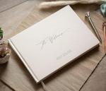 MUUJEE Personalized Guestbook in Eggshell - Premium Custom Modern Guest Book for Wedding Reception, Birthday Party or Events w/Bookmark Blank Pages for Signing 11.5 x 8.5 inches