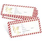 25 Pack Christmas Gift Certificate Cards with Gold Foil Stamping Classic Xmas Red White Striped Blank Voucher Coupons, 4 x 9 Inch for Spa Salon Gift Certificates for Restaurants