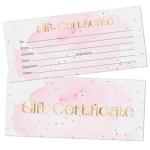 25 Blank Gift Certificates Pink Watercolor Gold Foil Gift Certificate Cards for Business, Spa, Salon, Restaurants, Massage, Custom Client Vouchers for Birthday, Work Card -10
