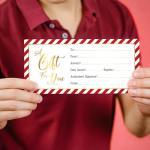25 Pack Christmas Gift Certificate Cards with Gold Foil Stamping Classic Xmas Red White Striped Blank Voucher Coupons, 4 x 9 Inch for Spa Salon Gift Certificates for Restaurants