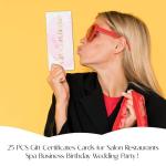 25 Blank Gift Certificates Pink Watercolor Gold Foil Gift Certificate Cards for Business, Spa, Salon, Restaurants, Massage, Custom Client Vouchers for Birthday, Work Card -10