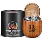 Argefkeen Charred Wooden Whiskey Glasses Personalized Bourbon Drinking Glass Ideas Gifts for Men Husband, Dad, Brother, Whiskey Lovers Birthday Insulated Old Fashioned Glass Whiskey Tumbler B