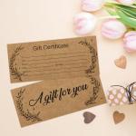Blank Gift Certificates, 25 Kraft Gift Certificate Cards for Business, Spa, Salon, Massage, Restaurants, Custom Client Vouchers for Birthday, Work Card -08