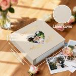 Barsone Linen Wedding Photo Album 4x6 with 400 Pockets(Large Capacity Customizable Memory Book, Custom Engraved Cover, Bridal Photo Album for Engagement, Gifts & Memory Keepsake)-White Inner Pages