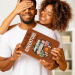 Personalized Leather Journal for Couples – Custom Adventure Travel Notebook for Camping & RV Trips, Memory Keepsake Book for Journey Stories, Anniversary Wedding Valentine Gift (Adventure Begins – Camping)