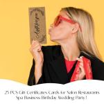 Blank Gift Certificates, 25 Kraft Gift Certificate Cards for Business, Spa, Salon, Massage, Restaurants, Custom Client Vouchers for Birthday, Work Card -08