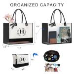 BeeGreen Initial Canvas Tote Bags Personalized Birthday Mothers Day Gifts for Women Mother Grandma Embroidery Monogram Bags with Leather Handle Organized Inner Pocket H