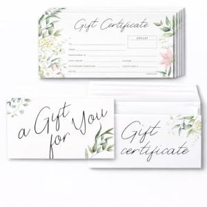 Paper 'n Such Gift Certificates for Business - Set of 25 with Envelopes -Salon, Restaurants, Custom Client Vouchers for Birthday, Work-Heavyweight Card Stock- Spa Gift Card - Floral