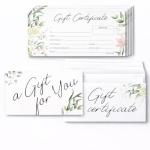 Paper 'n Such Gift Certificates for Business - Set of 25 with Envelopes -Salon, Restaurants, Custom Client Vouchers for Birthday, Work-Heavyweight Card Stock- Spa Gift Card - Floral