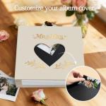 Barsone Linen Wedding Photo Album 4x6 with 400 Pockets(Large Capacity Customizable Memory Book, Custom Engraved Cover, Bridal Photo Album for Engagement, Gifts & Memory Keepsake)-White Inner Pages