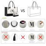 BeeGreen Initial Canvas Tote Bags Personalized Birthday Mothers Day Gifts for Women Mother Grandma Embroidery Monogram Bags with Leather Handle Organized Inner Pocket H