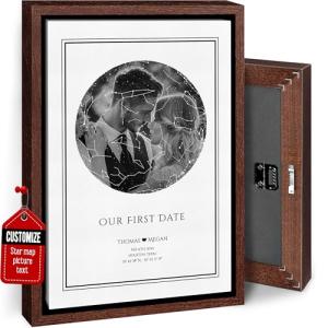 VICILO Custom Star Map With Photo Anniversary Framed Wall Art Unique Gift For Him or Her - Our First Date Night Sky Art Poster Print - Personalized Canvas Couple's Name and Date Special Occasion Constellation Map Cool Presents For Boyfriend