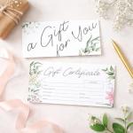 Paper 'n Such Gift Certificates for Business - Set of 25 with Envelopes -Salon, Restaurants, Custom Client Vouchers for Birthday, Work-Heavyweight Card Stock- Spa Gift Card - Floral