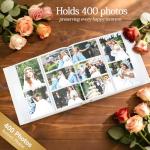 Barsone Linen Wedding Photo Album 4x6 with 400 Pockets(Large Capacity Customizable Memory Book, Custom Engraved Cover, Bridal Photo Album for Engagement, Gifts & Memory Keepsake)-White Inner Pages