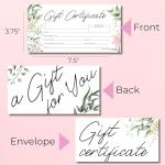 Paper 'n Such Gift Certificates for Business - Set of 25 with Envelopes -Salon, Restaurants, Custom Client Vouchers for Birthday, Work-Heavyweight Card Stock- Spa Gift Card - Floral
