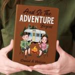 Personalized Leather Journal for Couples – Custom Adventure Travel Notebook for Camping & RV Trips, Memory Keepsake Book for Journey Stories, Anniversary Wedding Valentine Gift (Adventure Begins – Camping)