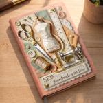 ALMAGEMSUS Personalized Sewing Journal Notebook, Custom Leather Journal with Name for Women, Tailor Quilter Gift, Handmade Sewing Theme Notebook, Unique Creative Writing Sketchbook