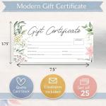 Paper 'n Such Gift Certificates for Business - Set of 25 with Envelopes -Salon, Restaurants, Custom Client Vouchers for Birthday, Work-Heavyweight Card Stock- Spa Gift Card - Floral