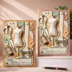 ALMAGEMSUS Personalized Sewing Journal Notebook, Custom Leather Journal with Name for Women, Tailor Quilter Gift, Handmade Sewing Theme Notebook, Unique Creative Writing Sketchbook