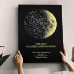 TM TEEMAN First Mothers Day Gift Custom Moon Phase Print Star Map For Specific Date Canvas/poster, Personalized 1st Mothers Day Gift For New Mom Custom Star Map Print With Art Real Moon Phase