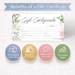 Paper 'n Such Gift Certificates for Business - Set of 25 with Envelopes -Salon, Restaurants, Custom Client Vouchers for Birthday, Work-Heavyweight Card Stock- Spa Gift Card - Floral