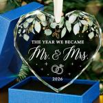 HEXMOZ Wedding Gifts for Couples 2026 - Mr and Mrs Gifts - Bridal Shower Gift, Wedding Ideas for Newly Wed, Bride, Future Mr Mrs - Just Married Glass Ornament 2026, 1st Married Couple Christmas Decor