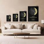 TM TEEMAN First Mothers Day Gift Custom Moon Phase Print Star Map For Specific Date Canvas/poster, Personalized 1st Mothers Day Gift For New Mom Custom Star Map Print With Art Real Moon Phase