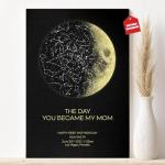 TM TEEMAN First Mothers Day Gift Custom Moon Phase Print Star Map For Specific Date Canvas/poster, Personalized 1st Mothers Day Gift For New Mom Custom Star Map Print With Art Real Moon Phase