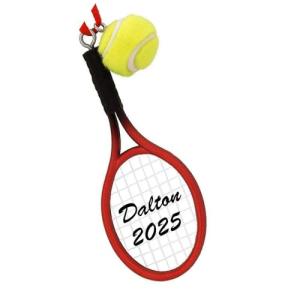 Tennis Racket Christmas Ornament - Personalized Tennis Racket Racquet with Tennis Ball Holiday Tree Decoration - Gift for Tennis Player - Custom Name and Date