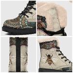 coolcustomize Personalized Christmas Boots, Custom Santa Claus Print Winter Snow Boots Print Fur Lined Lace up Women's Bee Boots Comfortable Winter Shoes Custom Xmas Gift