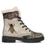 coolcustomize Personalized Christmas Boots, Custom Santa Claus Print Winter Snow Boots Print Fur Lined Lace up Women's Bee Boots Comfortable Winter Shoes Custom Xmas Gift