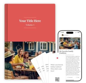 Custom Hardcover Family Memory Keepsake Book + Storied Starter Cards (78 Cards) - Complete Legacy Bundle Gift for Grandparents & Parents - Preserve Family Stories & Memories