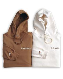 Custom Embroidered Roman Numeral Couples Hoodie