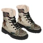 coolcustomize Personalized Christmas Boots, Custom Santa Claus Print Winter Snow Boots Print Fur Lined Lace up Women's Bee Boots Comfortable Winter Shoes Custom Xmas Gift