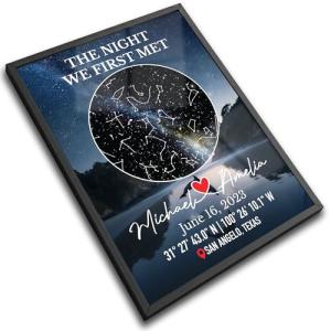 Personalized Unique Star Map for Couples, Custom Night Sky Constellation Map Art, Romantic Anniversary & Valentine’s Day Gifts, Printed Plexiglass Star Map, The Night We First Met Decorations