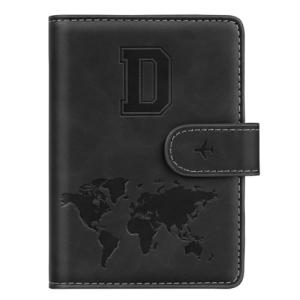 Passport Holder Wallet Cover Personalized Letter A-Z Travel Wallet RFID Blocking Passport Cover Wallet Case for Travel Passport Book Holders for Women and Men, Black-D