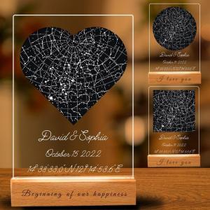 Custom Star Map Plaque, Personalized Star Constellation Chart Night Light, first date map, Our First Date plaque, Birthday Gift, where we met map (5 Size: 6"-16")