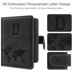 Passport Holder Wallet Cover Personalized Letter A-Z Travel Wallet RFID Blocking Passport Cover Wallet Case for Travel Passport Book Holders for Women and Men, Black-D