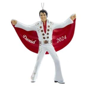 Kurt S. Adler Personalized Elvis Christmas Ornament - White Suit with Red Cape Holiday Tree Decoration with Custom Name