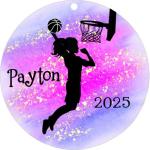 Basketball Christmas Ornament Personalized Girl Silhouette Round Holiday Tree Decoration with Custom Name