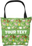 Bouncing Brick Designs Personalized Tote Bag - Farm Animals, Custom Name/Text, Reusable w/Straps, Canvas Cloth Fabric, Customized Gift Idea, Birthday/Christmas/Holiday Present, 13x13