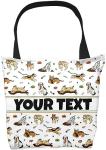Bouncing Brick Designs Personalized Tote Bag - Dogs, Custom Name/Text, Reusable w/Straps, Canvas Cloth Fabric, Customized Gift Idea, Birthday/Christmas/Holiday Present, 18x18